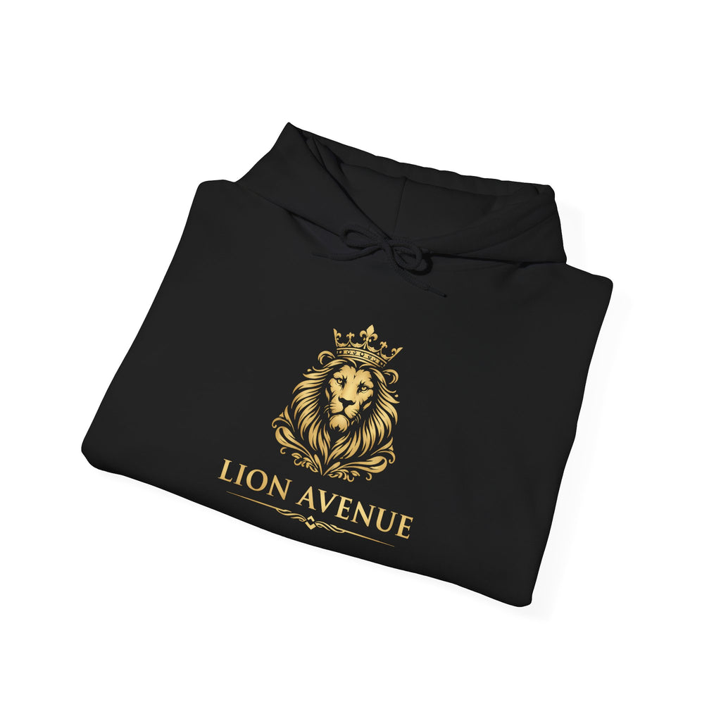 Lion Avenue Crest Hoodie — Elegant Gold Emblem Pullover