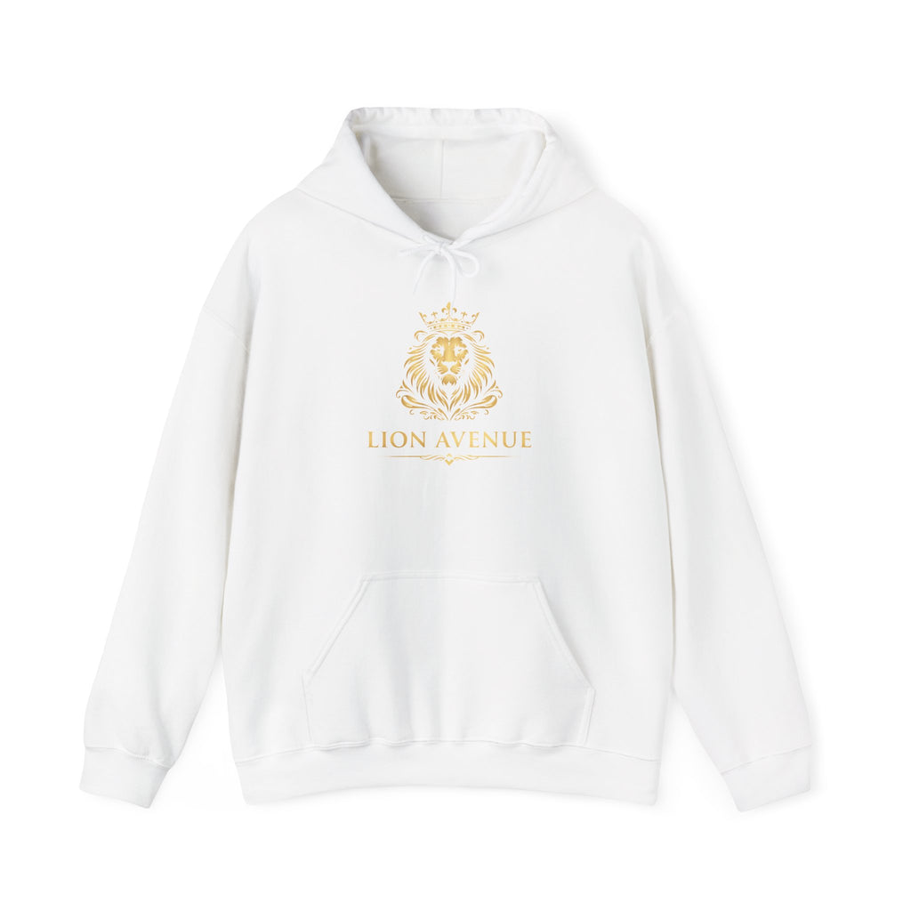 Lion Avenue Crest Hoodie — Elegant Gold Emblem Pullover