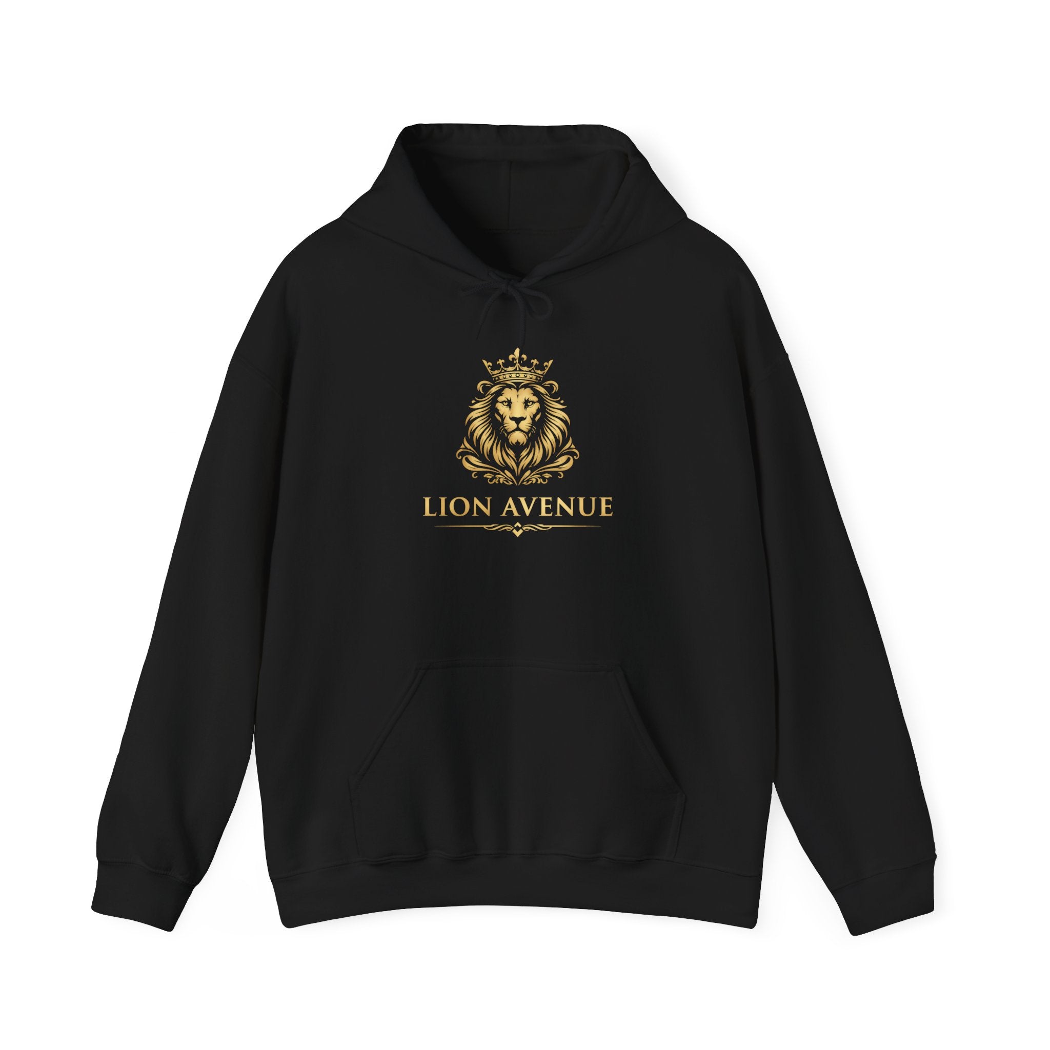 Lion Avenue Crest Hoodie — Elegant Gold Emblem Pullover