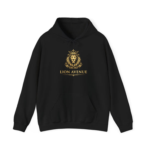 Lion Avenue Crest Hoodie — Elegant Gold Emblem Pullover